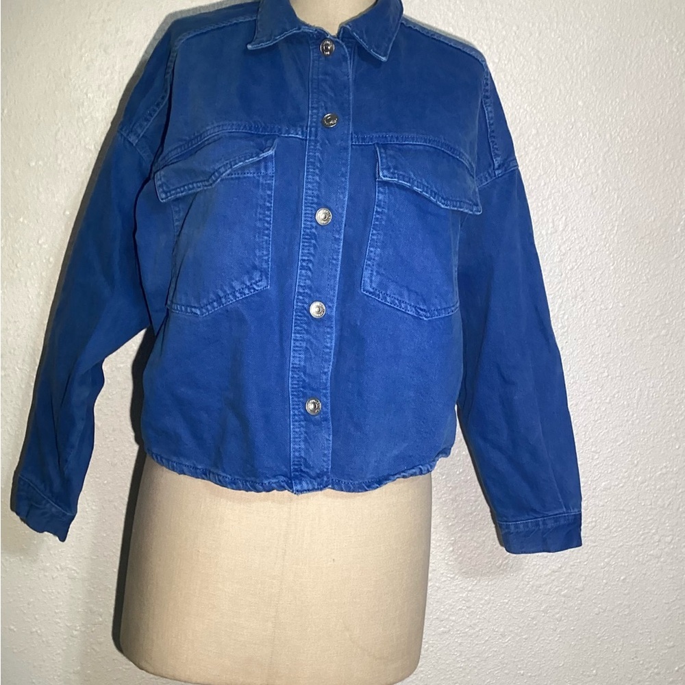Zara blue denim cropped oversized shirt size XS